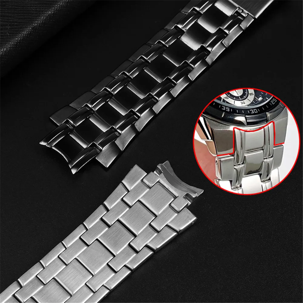 Solid Stainless Steel Strap for Casio EDIFICE EFR-539 5345 Replace Men Metal Butterfly Buckle Bracelet Band Watch Accessories