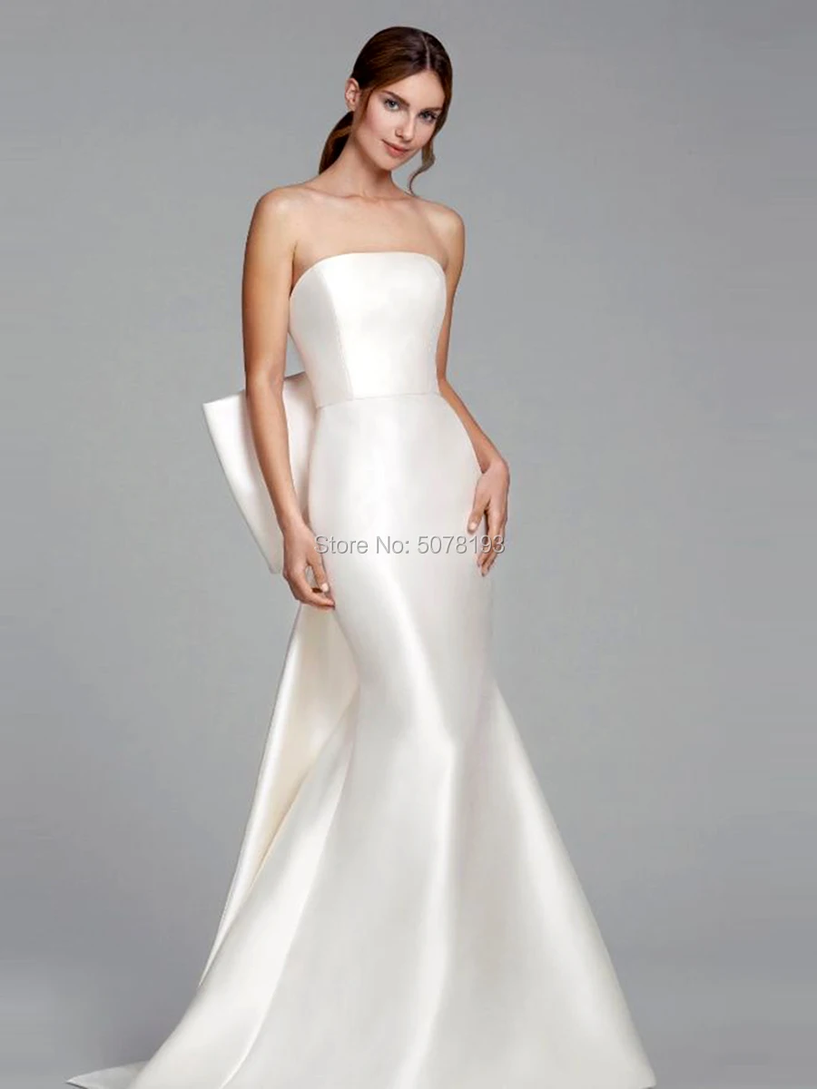 10114 new in ivory strapless natural mermaid/trumpet floor-length matte satin wedding dresses/formal gowns bow free shipping