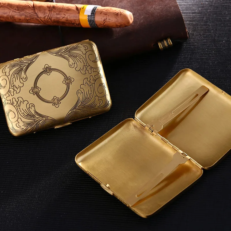 Hot Vintage Copper Cigarette Case 16 Sticks Portable 70MM Cigarette Boxes Tobacco Holders Anti-pressure Smoking Accessories