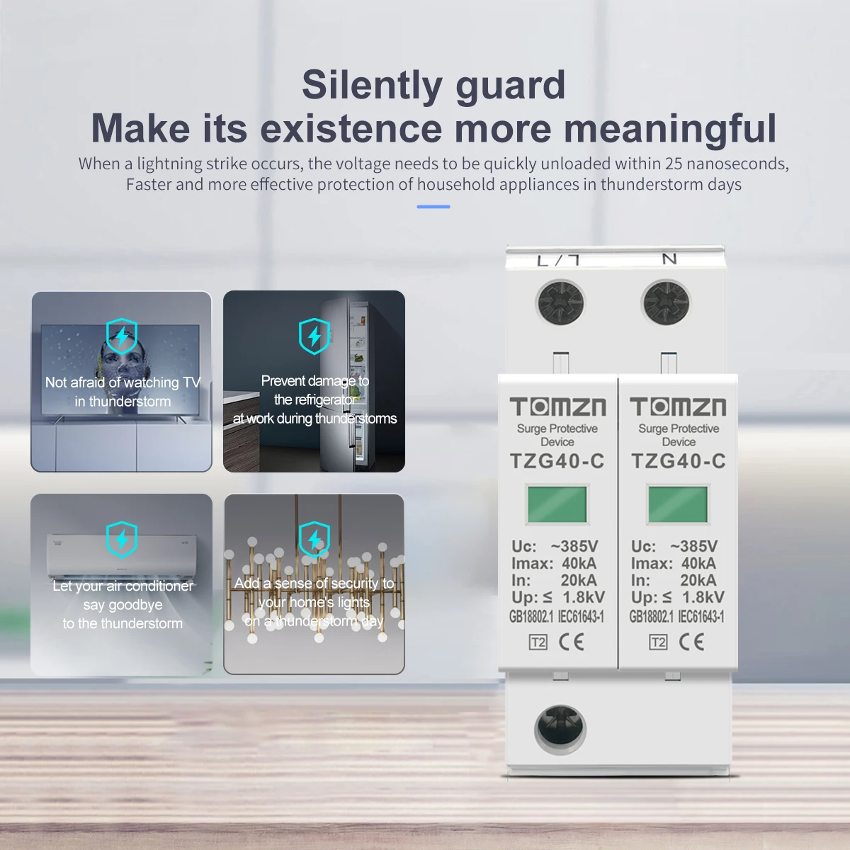 AC SPD 2P 20KA~40KA 275V House Surge Protector protection Protective Low-voltage Arrester Device