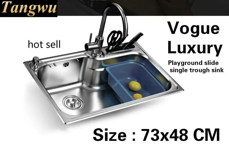 

Free shipping Apartment wash vegetables large kitchen single trough sink 304 stainless steel hot sell vogue 73x48 CM