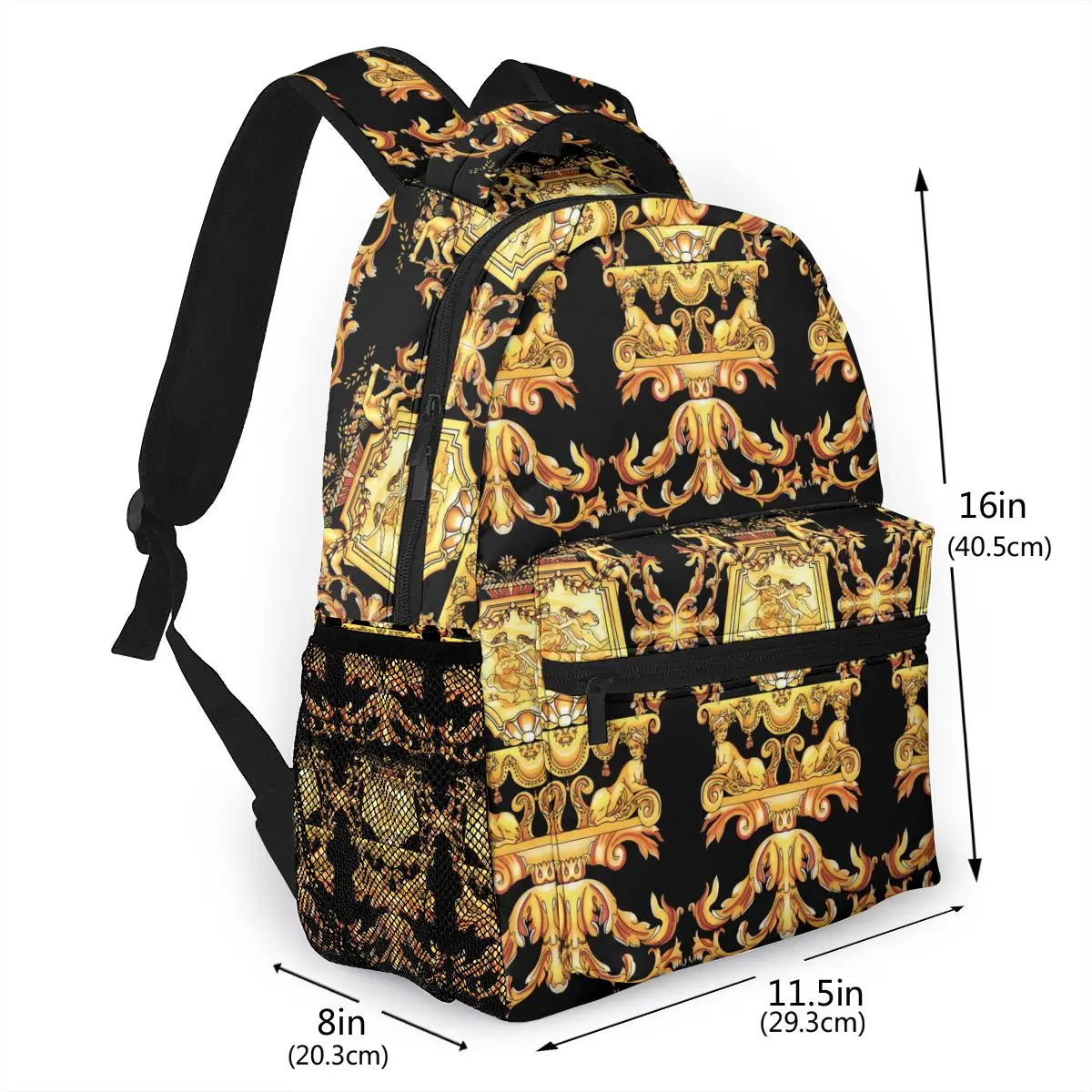 NOISYDESIGNS Golden Baroque Print Women Backpack Student School Bag Soft Strap BookBag Laptop Rucksack Teenager Girl Schoolbags