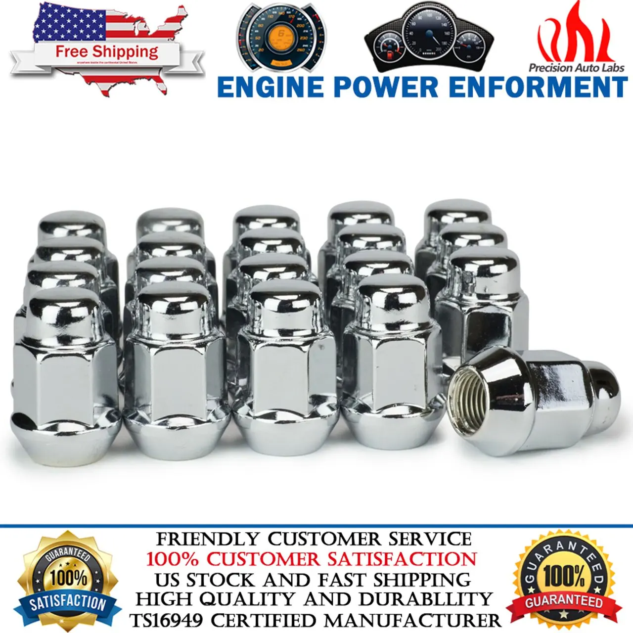 20x Wheel Lug Nuts Bulge Acorn 12x1.5 Chrome For Ford Fusion Focus Escape Taurus