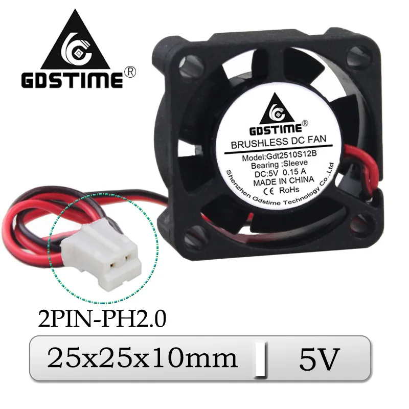 

2Pcs Gdstime DC 5V 25mmx25mmx10mm 25mm Brushless Axial Cooler Audio Cooling Fan 25x10mm 2cm Miniature Exhaust Heatsink Fan