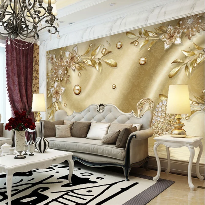 wellyu Customized Wallpaper 3d European Luxury Golden Flower Jewelry Background Living Room Bedroom Background Wallpaper