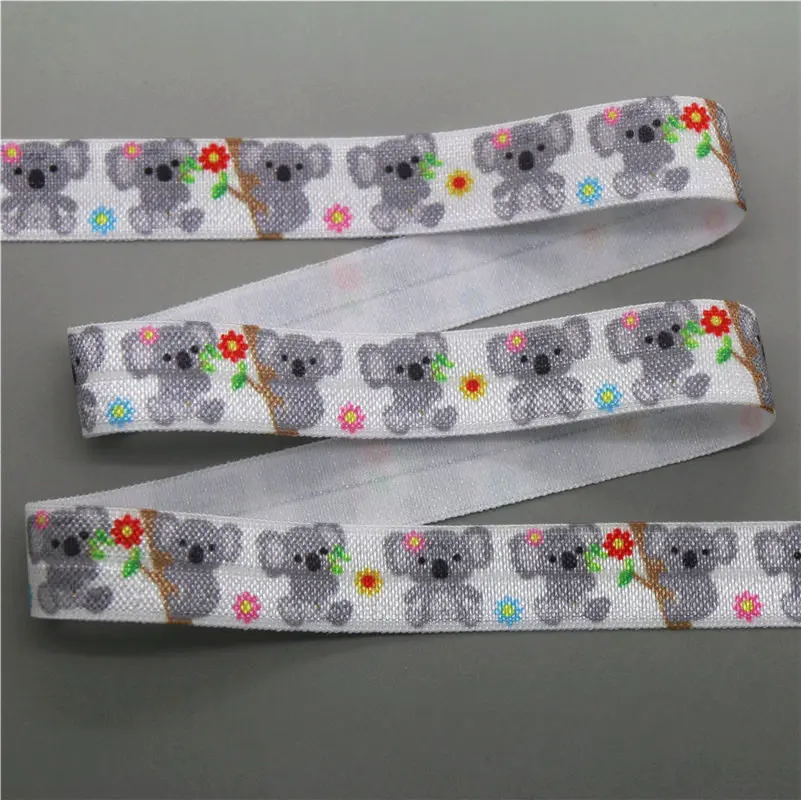 DHK 5/8 ''5หลาช้างสัตว์ Koala Pug พิมพ์พับยืดหยุ่น FOE Stretch Ribbon Hairbow Headwear Headband DIY OEM e1627