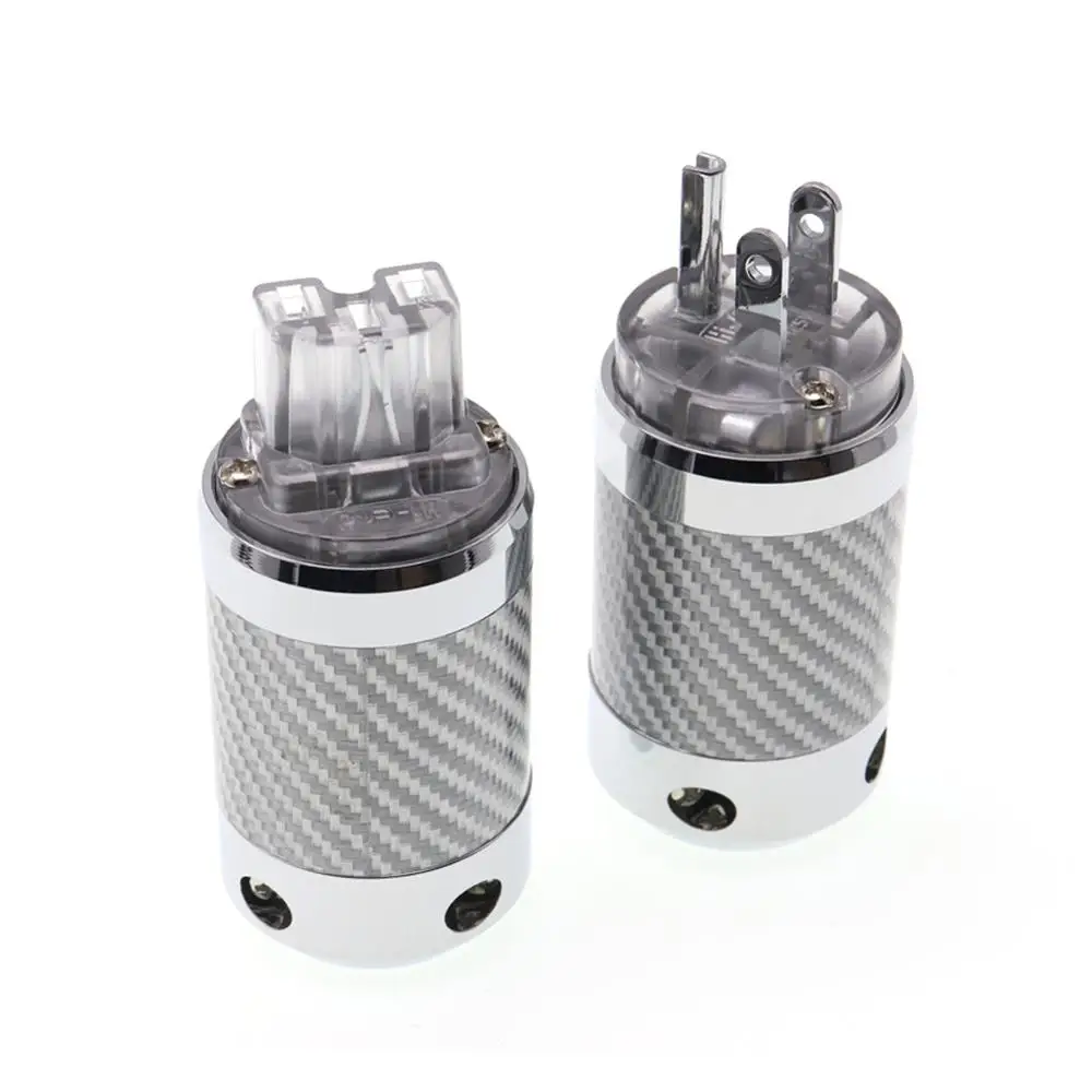 Hi-End Carbon Fiber Rhodium Plated US Plug IEC Connector For DIY US AC Power Cord  Plug