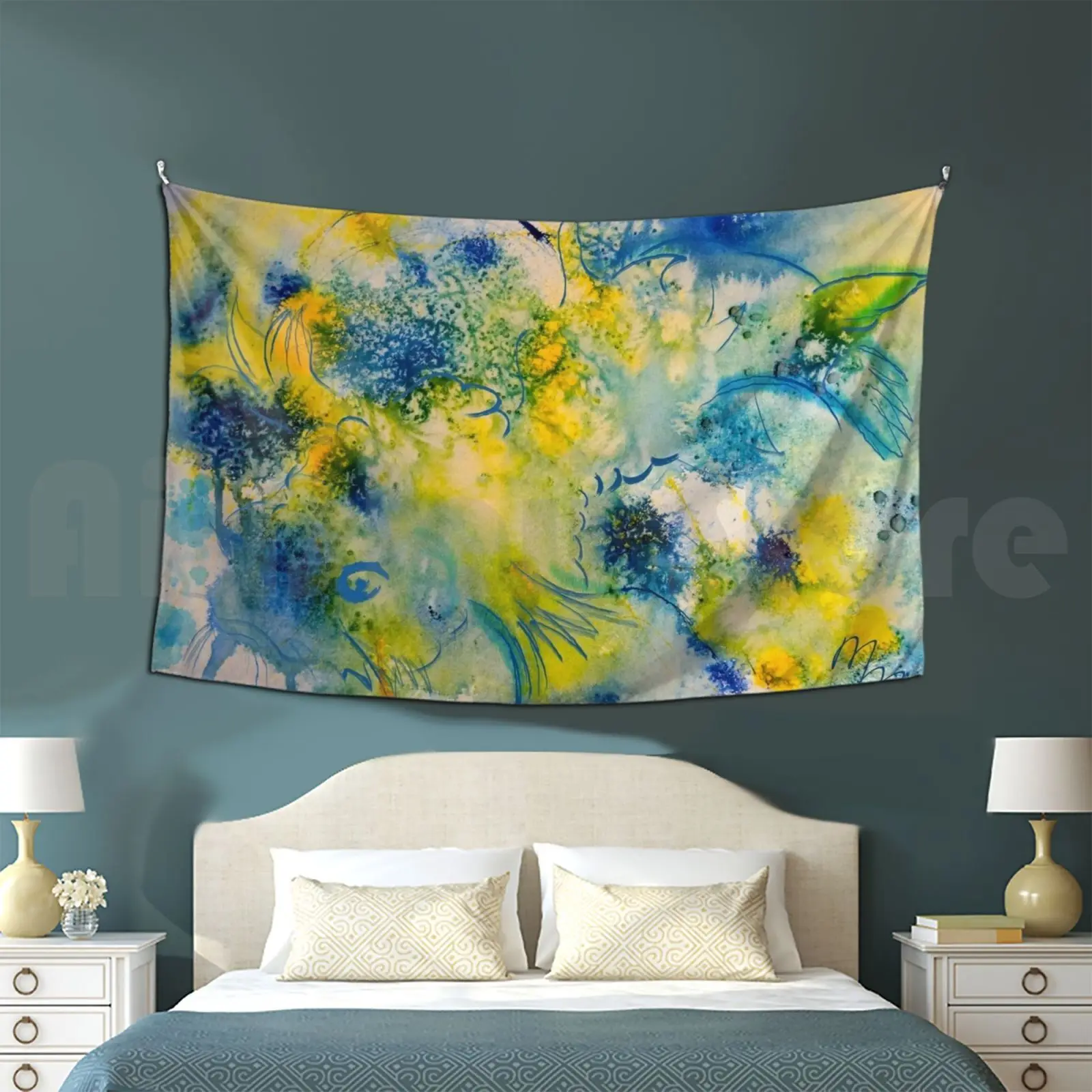 Tapestry Glowing Carpfish 93 Sea Ocean Fish Carp Abstract Underwater Glow In The Dark Moa