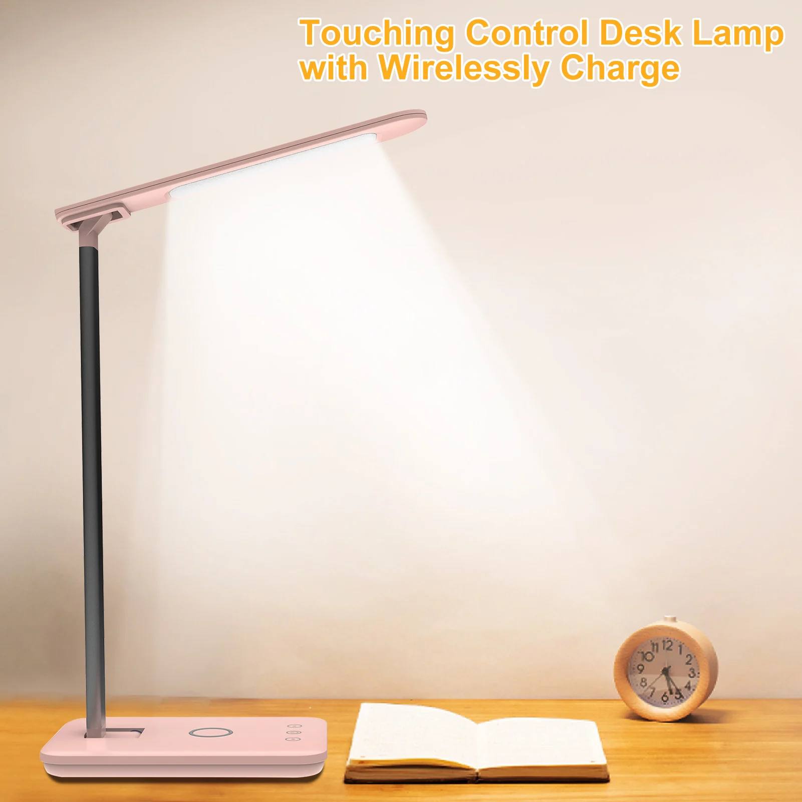 

Touching Control USB LEDs Desk Lamp with Wirelessly Charge 3 Lighting Colors Dimmable Folding Eye Protecting Reading Table Lamp