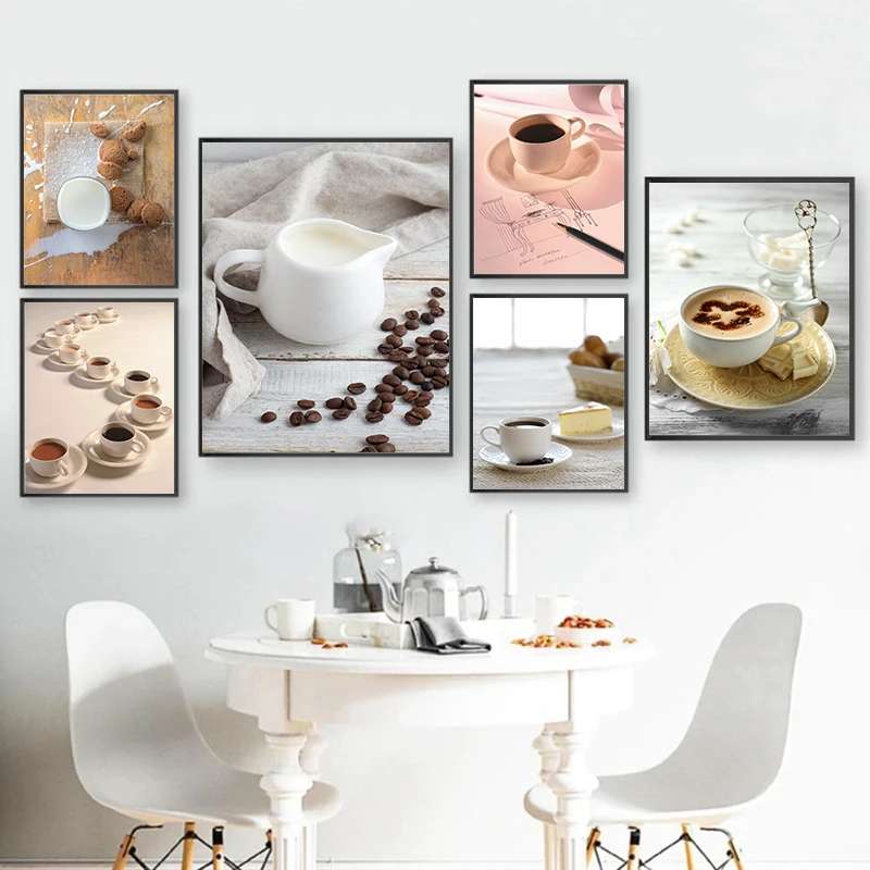 Food Drink Waffle Coffee Milk Coffee Beans Wall Art Canvas Painting Kitchen Home Decorative Picture Poster Print For Dining Room