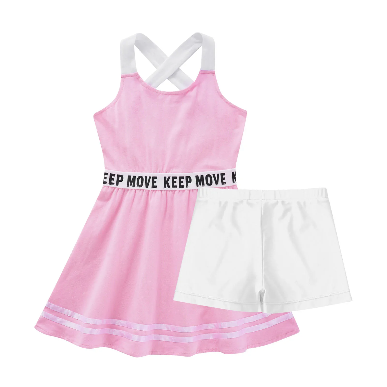 Traje deportivo de verano para niñas, 2 piezas, vestido informal de tenis de bádminton sin mangas con letras estampadas, conjunto de una línea +