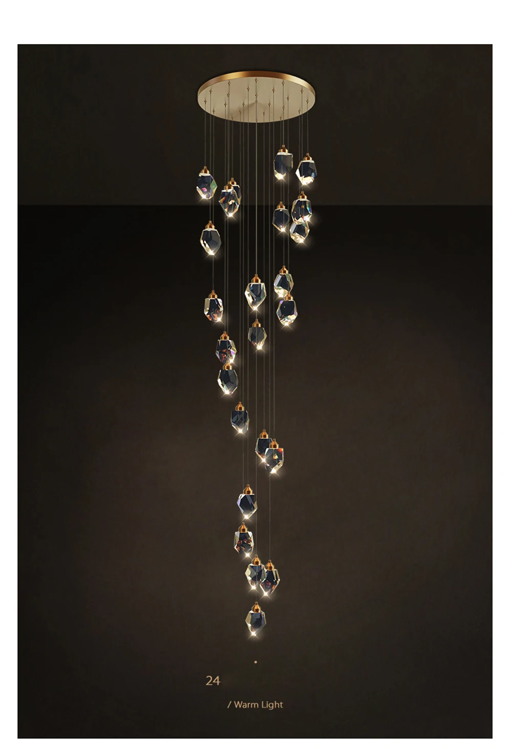 LED Copper Crystal Stone Golden Pendant Lamp Light