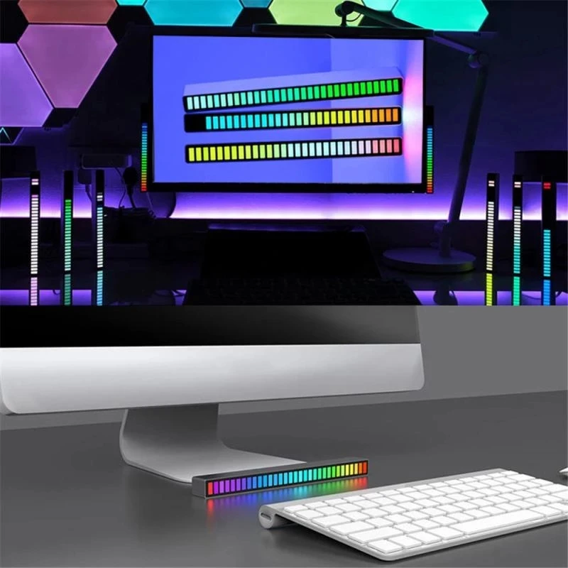 32/40LED Sound Reactive LED Light Bar RGB Sound Control Rhythm Display Light for Car DJ Studio Desktop Decor Ambience Creation