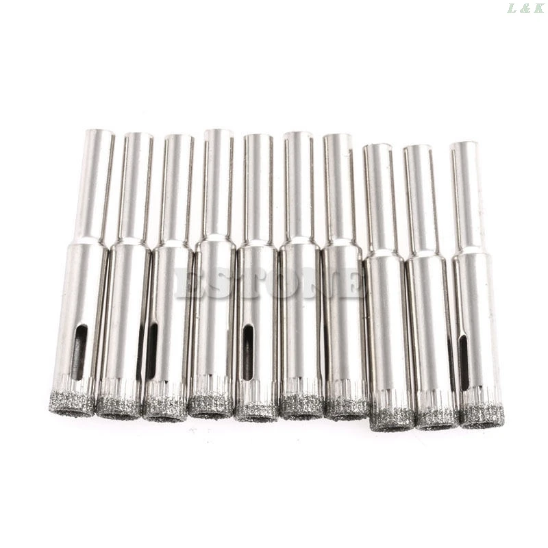 New 10Pcs 5mm 6mm 8mm 10mm 12mm Diamond Coated Core Drill Bits Hole Saw Glass Tile Ceramic Marble