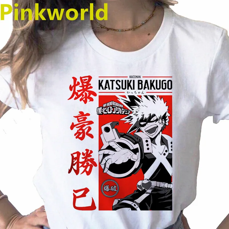 Katsuki Bakugo Japanese Anime print Goth ladies T-shirt casual basics O-collar white shirt short sleeve ladies Tshirt,Drop Ship