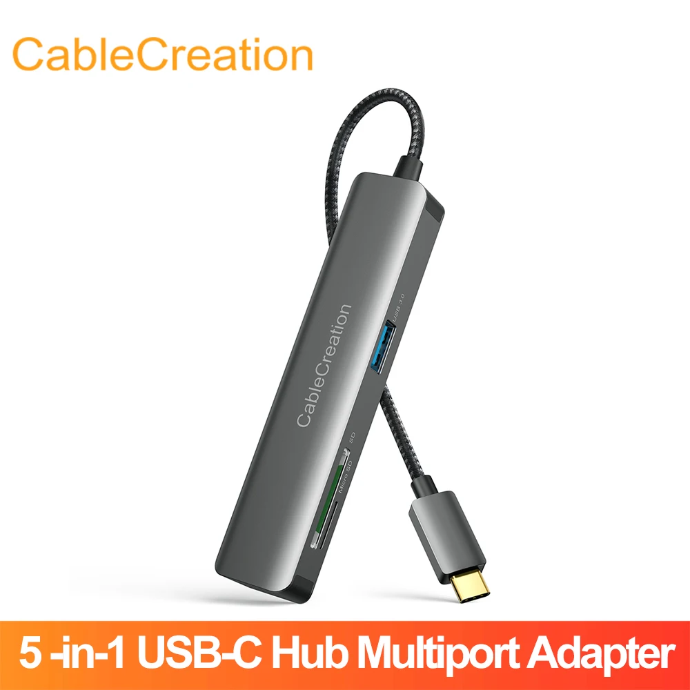 CableCreation 5-in-1 USB C Hub Type-C  Adapter with 4K Support Mirror / Extend Dual Mode 5Gbps USB 3.0 Micro SD Card Reader