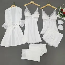 Wit Vrouwen Robe Set Nachtkleding Sexy Lady Lace Rayon Zomer Nachtjapon Intieme Lingerie Kimono Badjas Gown Nachtkleding