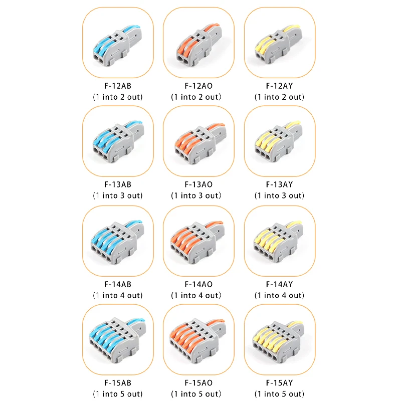 5/10 Stück 1 in mehreren Ausgänge Schnellverbinder kombinierte Stoß-Parallel-Splitter-Steckklemmen mit Hebel für Anschlussdose