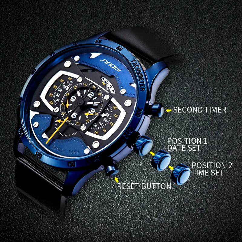 SINOBI Fashion Creative Car Race Men\'s Watches Functiona Speed Racing Sports Chronograph Silicone Quartz Clock Relogio Masculino