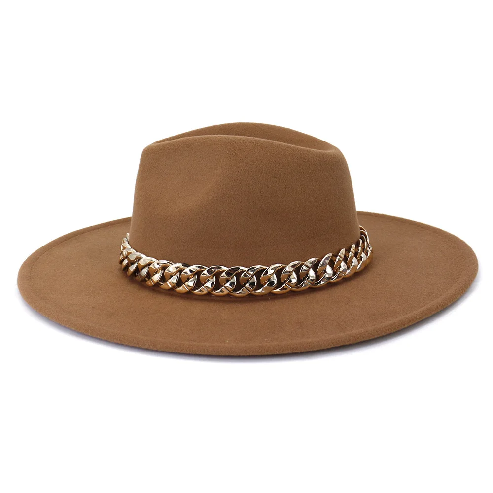 Orange fedora hat brim 9.5cm wholesale water drop top thick chain accessories stage performance jazz hat top hat кепка мужская