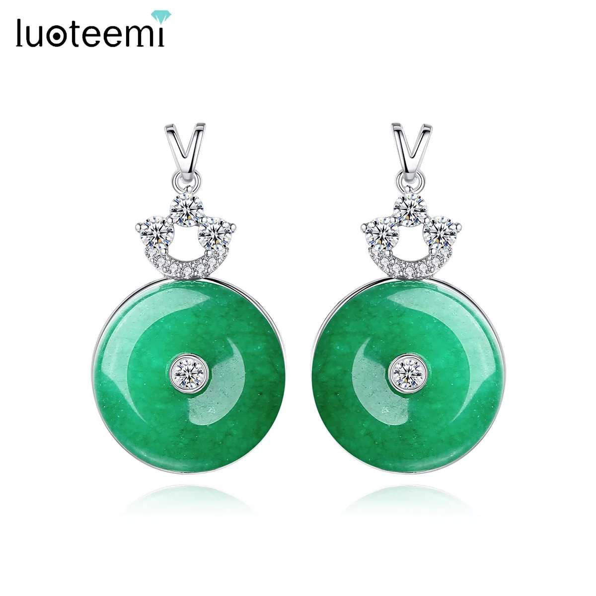 LUOTEEMI Elegant Round Green Imitation Jade Drop Earrings for Women Tranditional Women Wedding Bridal Accessories Friend Gifts