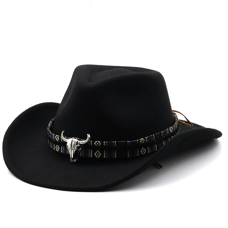 

Simple Winter Retro Women's Men's Wool Western Cowboy Hat Fashion Wide Brim Gentleman Jazz Bowler Cap Sombrero Cap