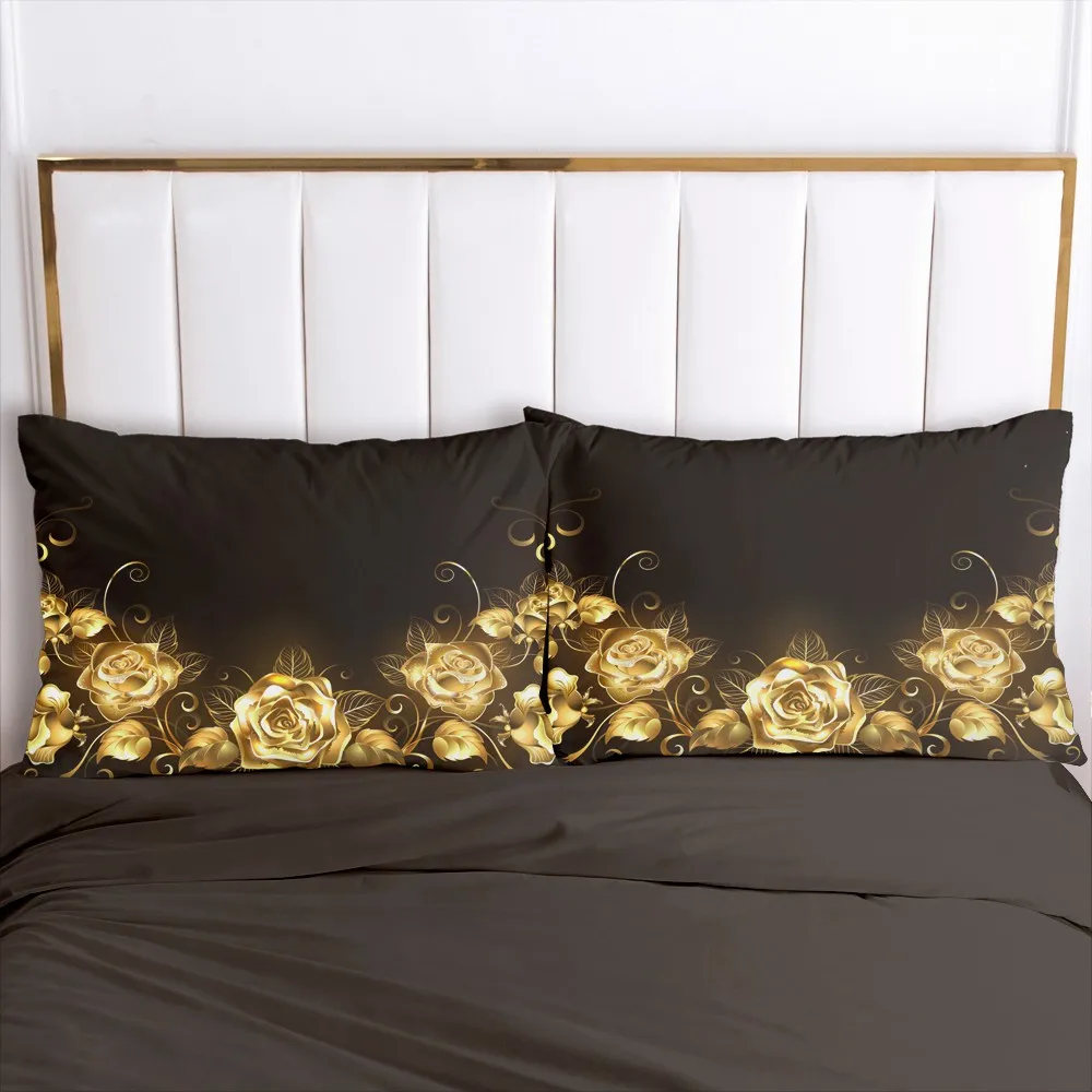 

3D Digital Printing Custom luxury Pillow Case Pillowcase 20x26in 20x36in Decorative Pillow Cover Black golden rose Bedding