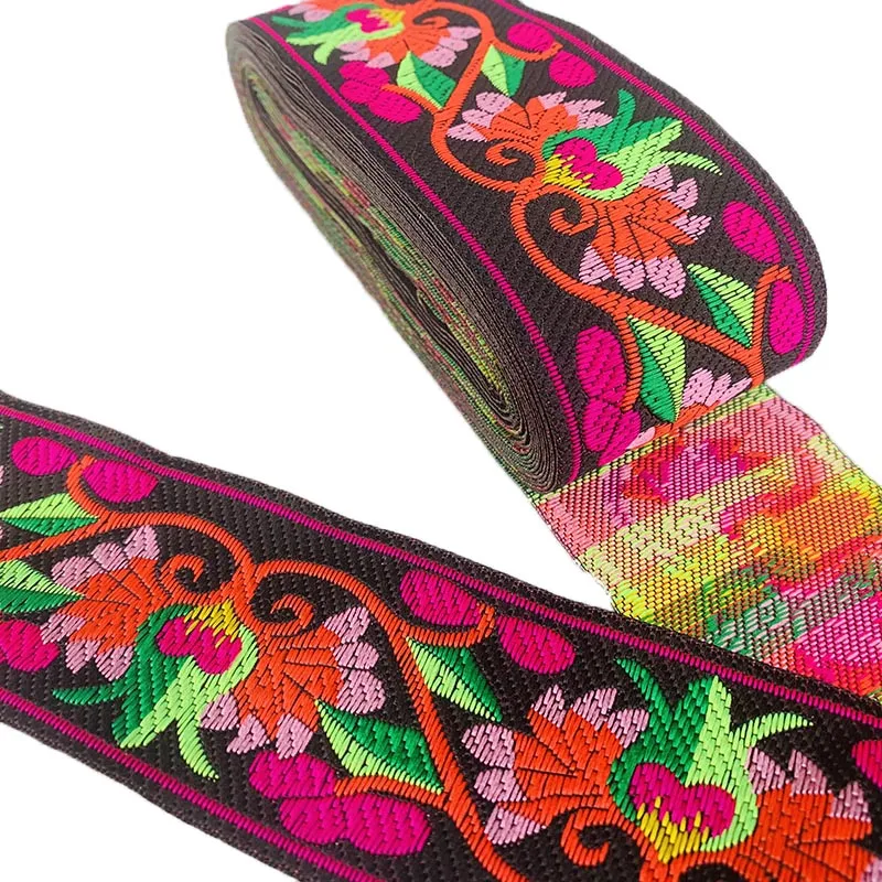 7 Yards 50mm Vintage etnico ricamo nastro di pizzo tessuto Jacquard pizzo Trim motivo floreale nastro fai da te abbigliamento accessori tessuto