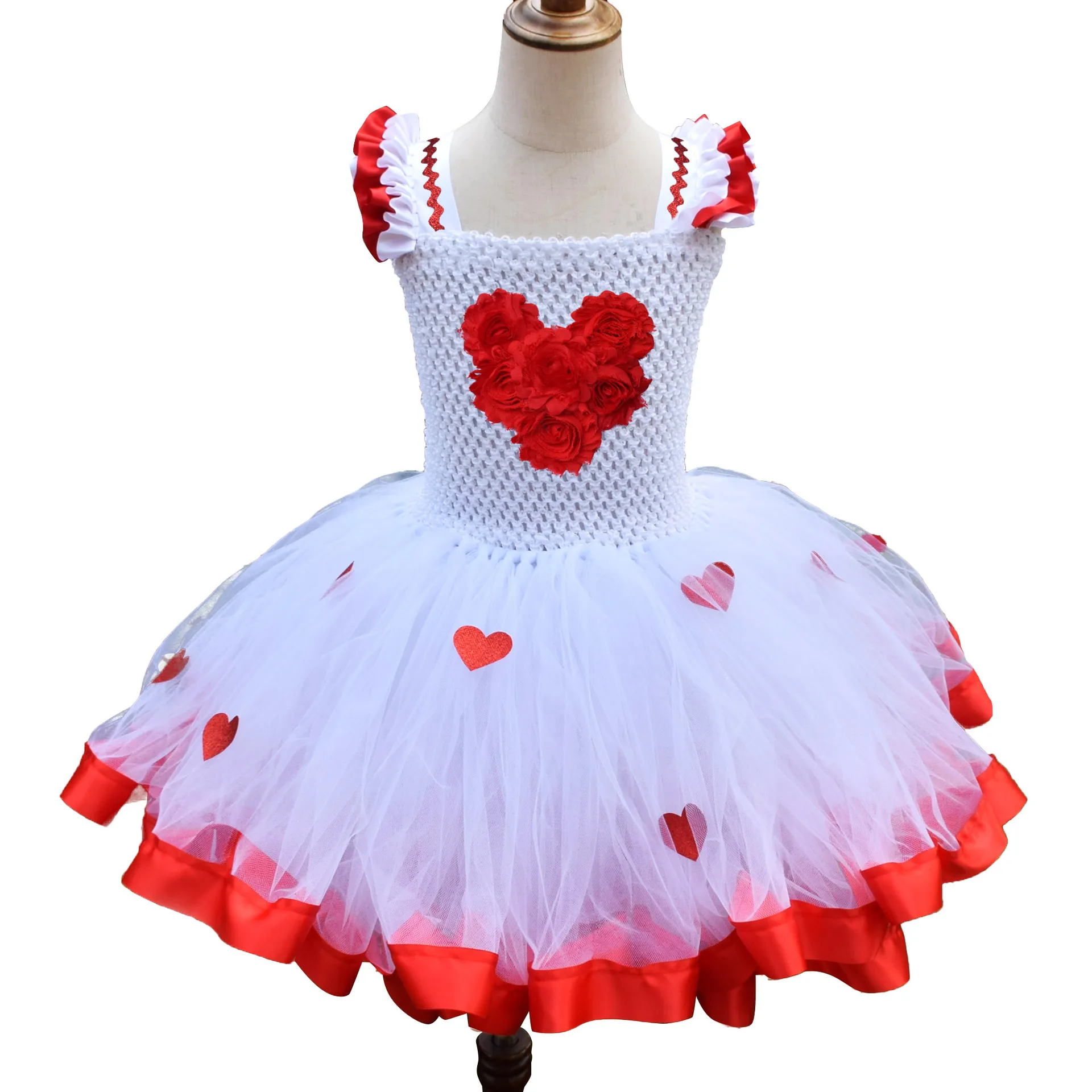 

White Girls Tutu Dress Tulle Heart Patch Girl Evening Birthday Party Dresses Kids Girl Baby Ball Gown Dress Halloween Costume