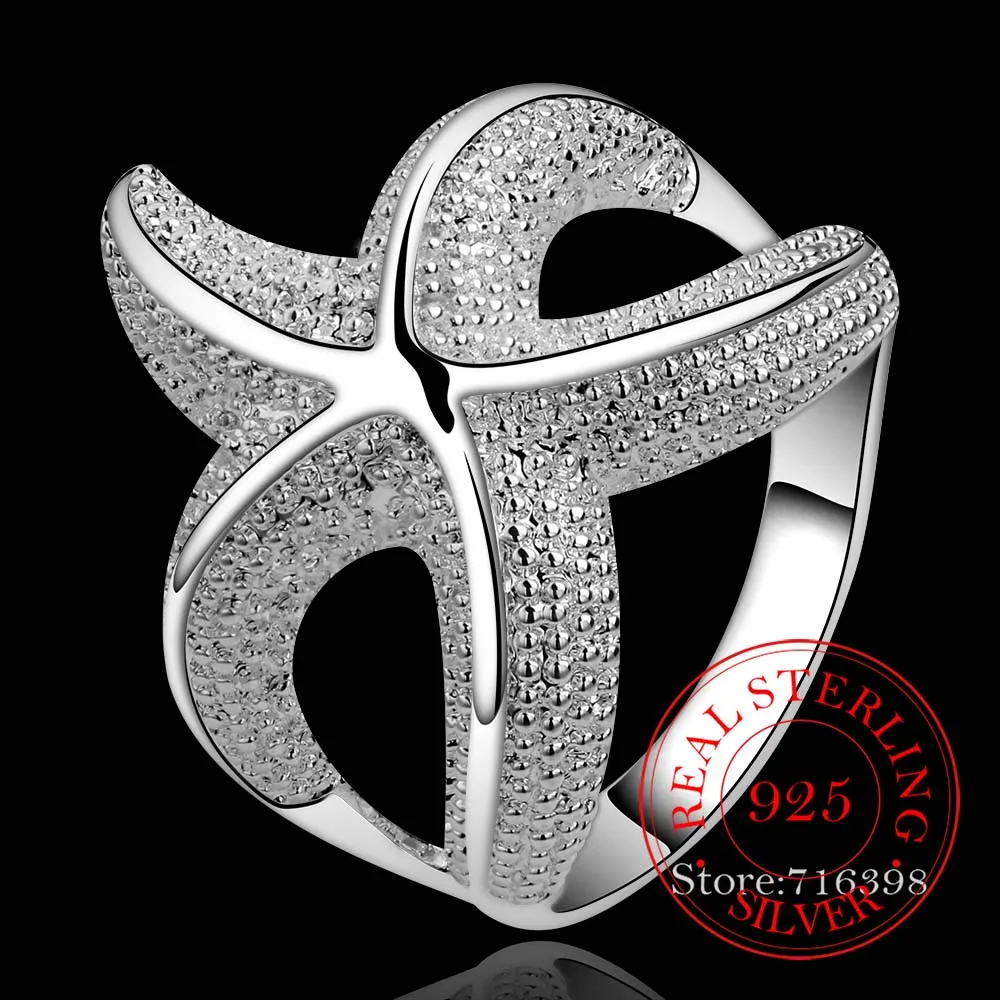 High-quality 925 Sterling Silver Rings for Women Men Female Cute Starfish Crystal Infinity Ring Bague Argent 925 Anillos Mujer