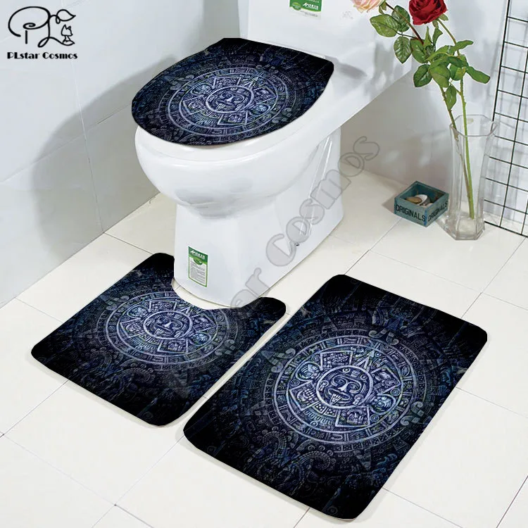 Cartoon funny Mayan Totem 3D printed Bathroom Pedestal Rug Lid Toilet Cover Bath Mat Set drop shipping style-3