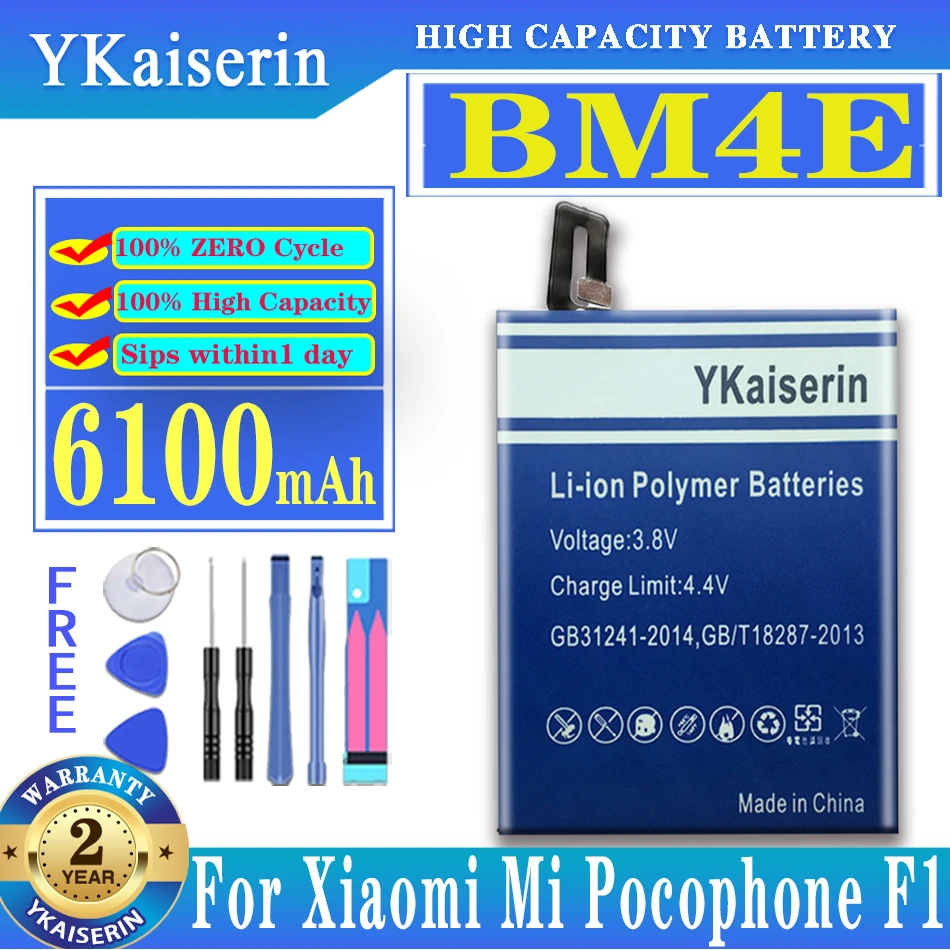 YKaiserin For Xiao Mi BM4E Phone Battery for Xiaomi Mi Pocofone Poco Pocophone F1  6100mAh Batteries Free Tools