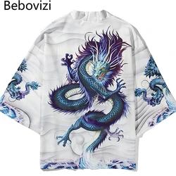 Bebovizi-cardigan de dragão estilo japonês para homens e mulheres, quimono, cosplay, harajuku, yukata branca, jaqueta, streetwear, robe tradicional, tops