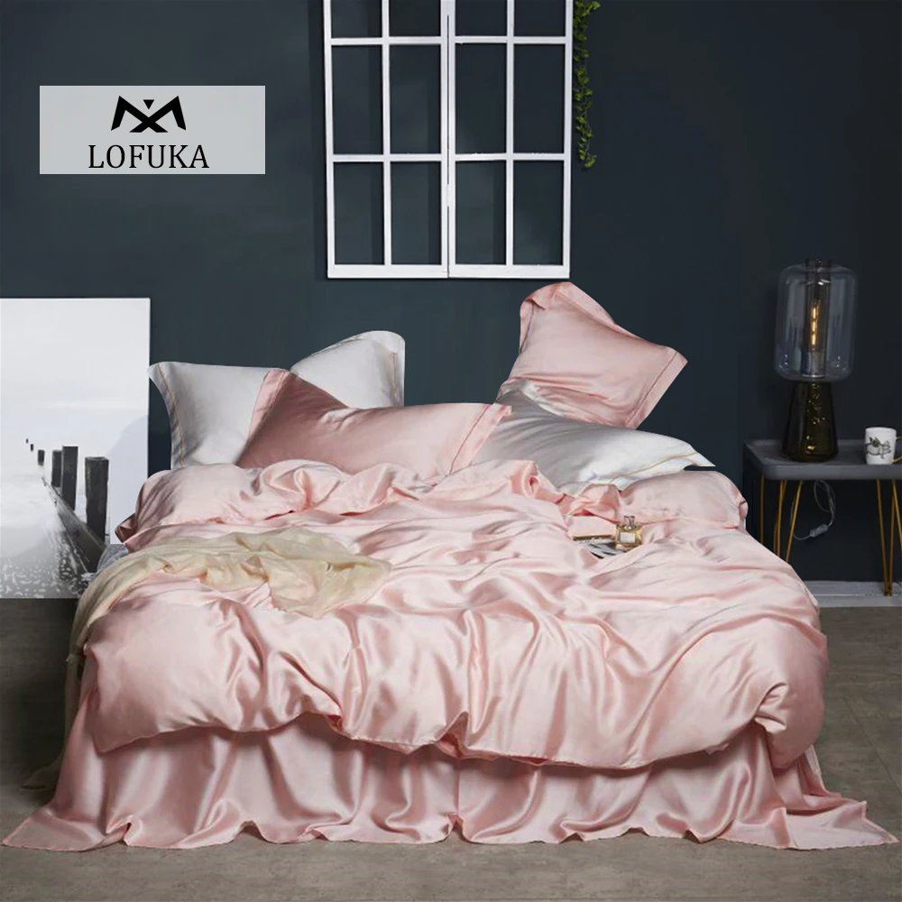 

Lofuka Women Pink 100% Silk Bedding Set 6A Grade Silky Duvet Cover Set Queen King Flat Sheet Pillowcase Bed Linen Set 4PCS