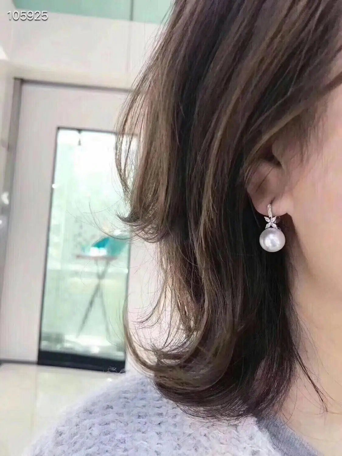 Pure 925 Sterling Silver Fine Jewelry Fresh Water White 9-10mm Round Pearl Dangle Earrings for Women Fine Pearl Earrings