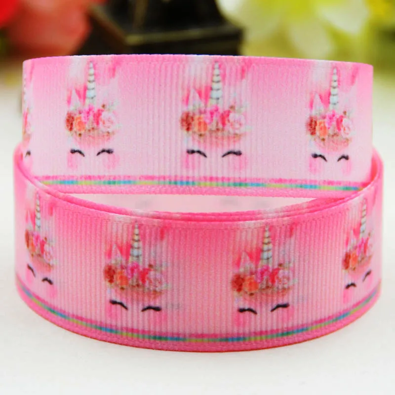 7/8\'\' 22mm Sleep Unicorn Cartoon Character printed Grosgrain Ribbon party decoration 5 Yards randomly sent