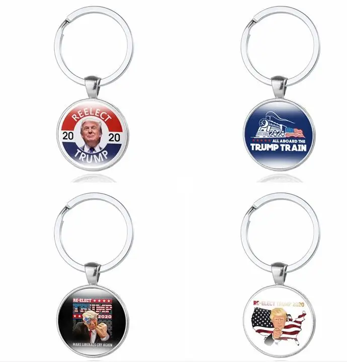 100pcs Trump 2020 Keychain Time Gem Flag Key Chain Metal REELECT Trump Pendant Key Ring Gift Key Holder Jewelry 6styles #36701