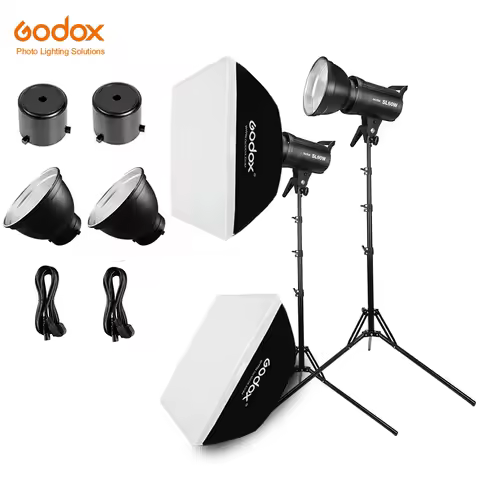 2x Godox SL-60W 60Ws 5600K Studio LED Continuous Photo Video Light + 2x 1.8m Light Stand + 2x 60x60cm Softbox LED Light Kit