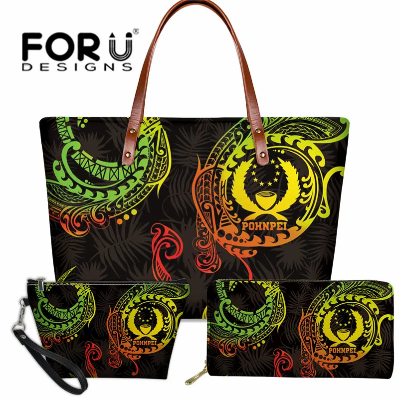 

Luxury 3pcs Set Neoprene Tote Bag Pohnpei Polynesian Tribal Pattern Print Shoulder Bag Casual Lady Handbag Purse Bolsa