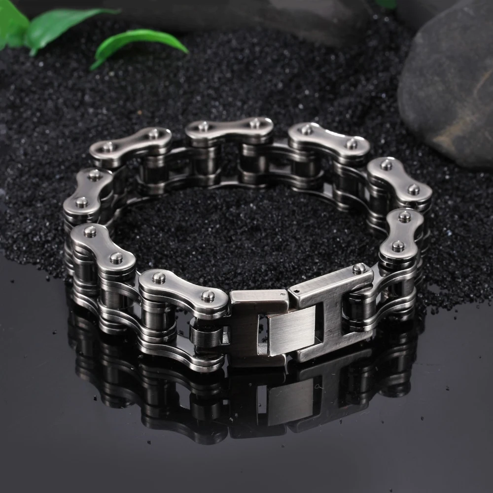 

HaoYi Stainless Steel Motorcycle Chain Bracelet For Men Fashion Punk Hip Hop Rock Cuff Jewelry Gift