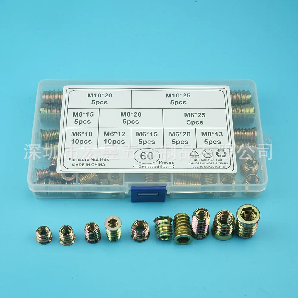Threaded Inserts Nuts Zinc Alloy Thread For Wood Insert Nut Flanged Hex Drive Head Furniture Nuts Wood Insert Tool Kit