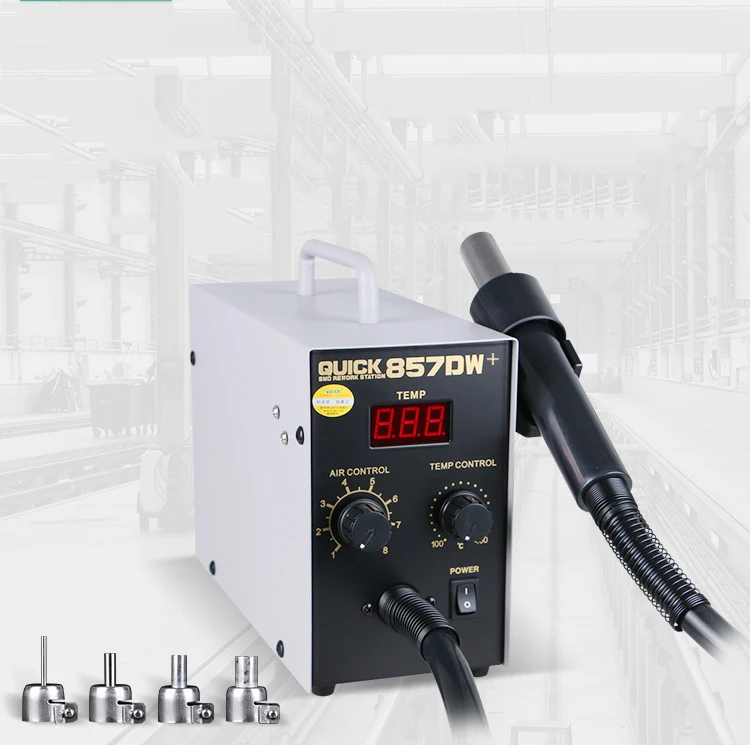 Digital Display Electric Soldering Stations QUICK857Dw+ Hot Air Heat Gun Helical Wind 580W SMD Rework Station Soldering Irons