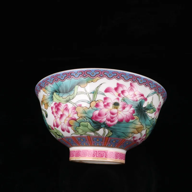 Chinese Old Porcelain Qing Qianlong Pink Lotus Pattern Reverse Mouth Bowl