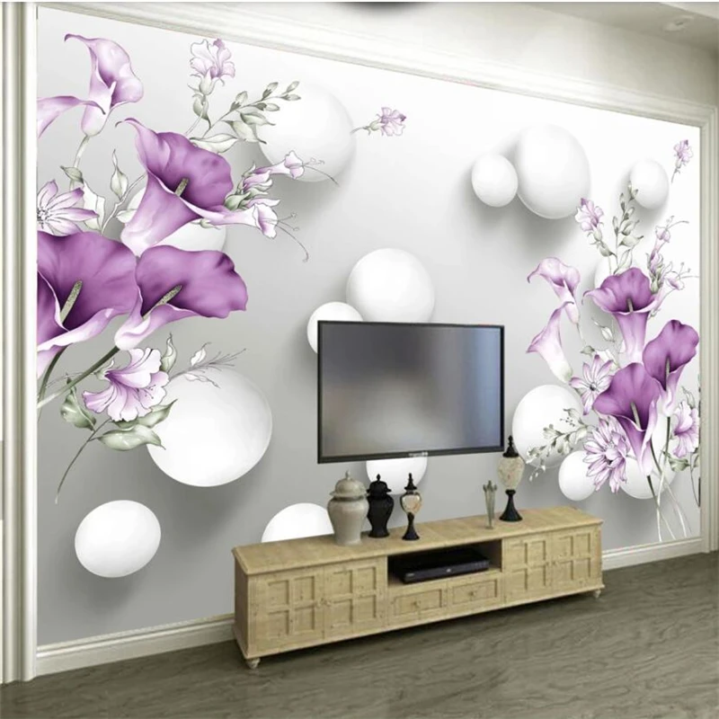 

wellyu Customized large mural hand-painted hand-painted purple calla lily beautiful fresh 3D background wall wallpaper