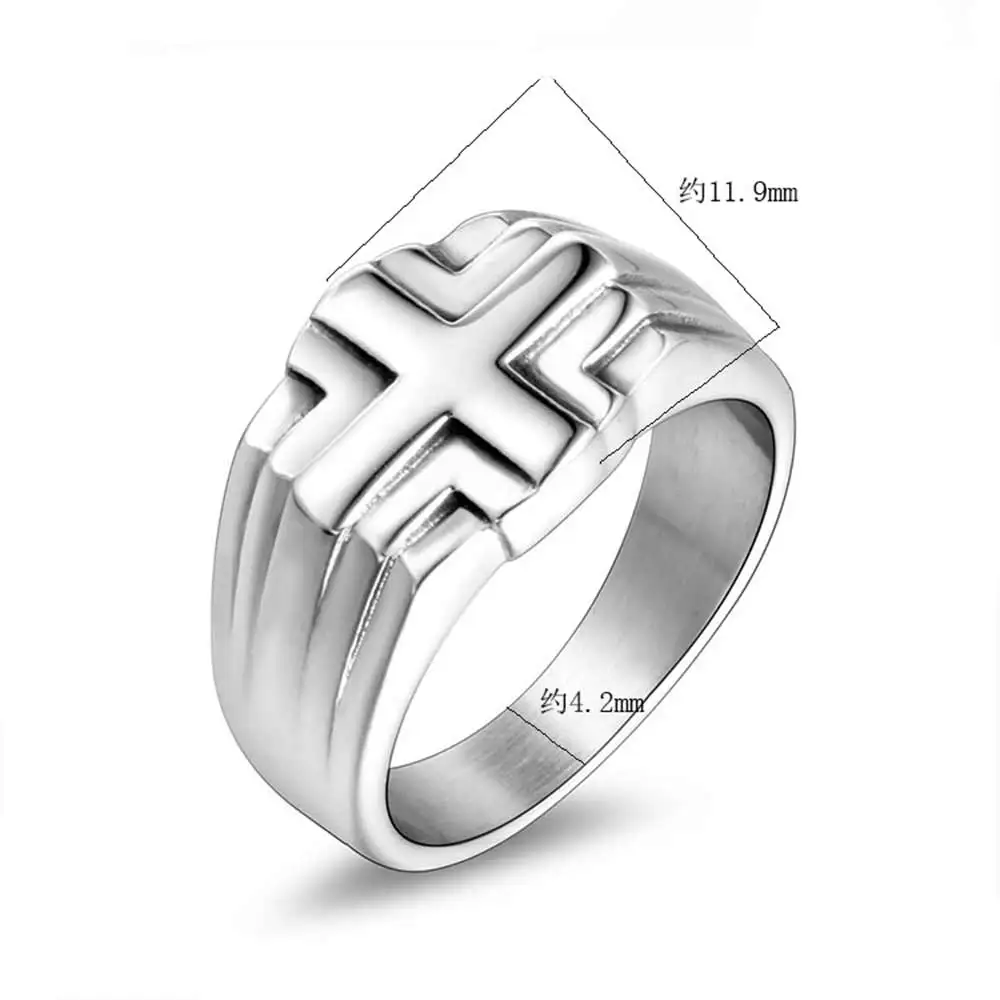 JHSL Cross Rings for Men Stainless Steel Silver Color Fashion Jewelry Party Gift  Wholesale US Size  7 8 9 10 11 12