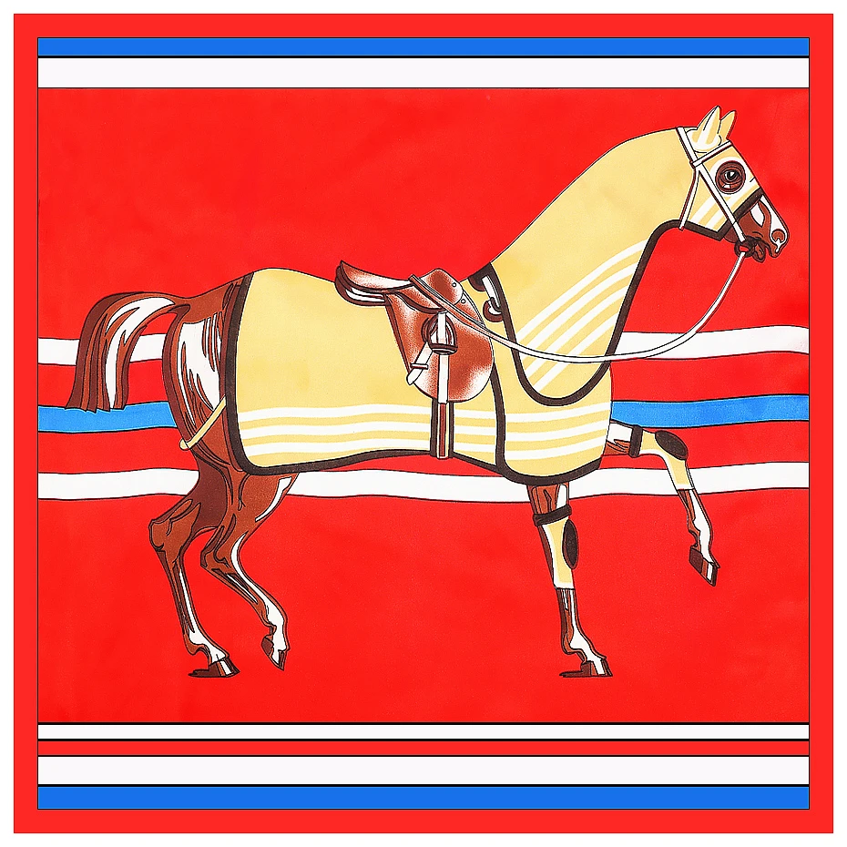 Europa 60Cm Nieuwe Vervoer Keten Oorlog Paard Vrouwen Imitatie Zijde Business Leisure Kleine Sjaal Multifunctionele Kleine Vierkante Handdoek