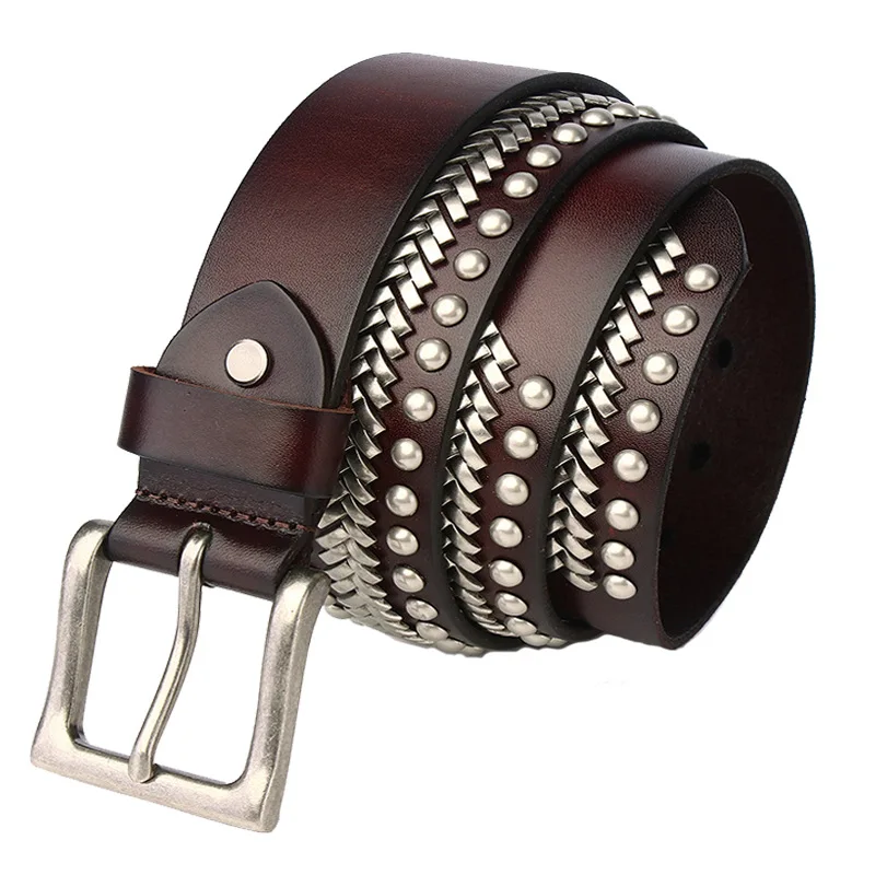 

Cowgirl Cowboy Bling Rivet Real Leather Belt Belt For Western Women Men Fashion T- Show Ceinture Rivet Punk Pin Buckle Belts