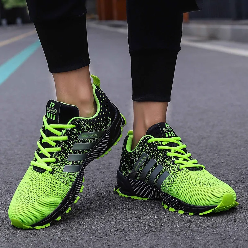 Big Size Green Breathable Cheap Running Shoes Men Weaving Red Outdoor Marathon Sneakers Lightweight Keep Running Men Sport Shoes