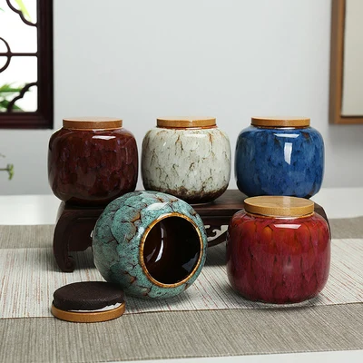 220ml Ceramic Kitchen Tea Box Retro Fission Color Tea Caddies Containers Travel Storage Box Porcelain Jar For Powder Coffee Jar