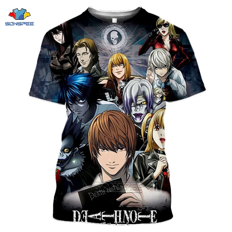 SONSPEE Japan Harajuku Anime Death Note Tshirt Man 3d Print Summer Short Sleev Black T Shirt Women Horror Cartoon Death-Note Top